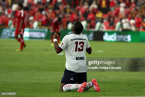 Ricardo Osorio of Union Magdalena celebrates their victory against America de Cali during a match between Union Magdalena and America de Cali as part...