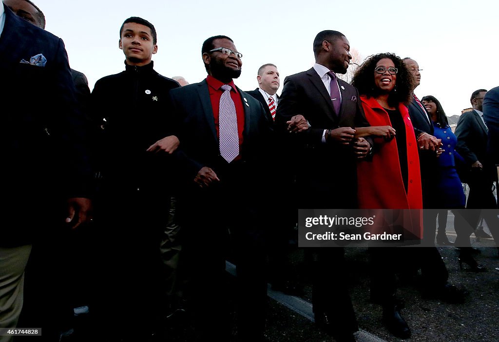 Members Of The Cast From Movie Selma March Over Edmund Pettus Bridge