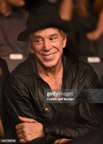 Mickey Rourke attends the UFC Fight Night event at the TD Garden on January 18, 2015 in Boston, Massachusetts.