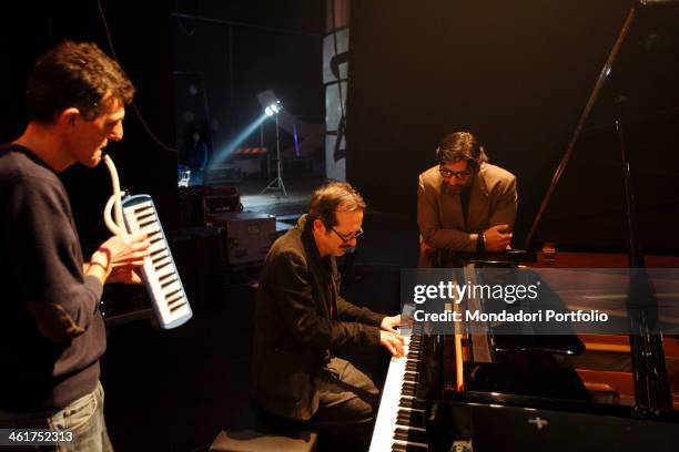 The actor, director and musician Rocco Papaleo during a photo shooting at the Arcimboldi Theatre for the music show Una piccola impresa meridionale....