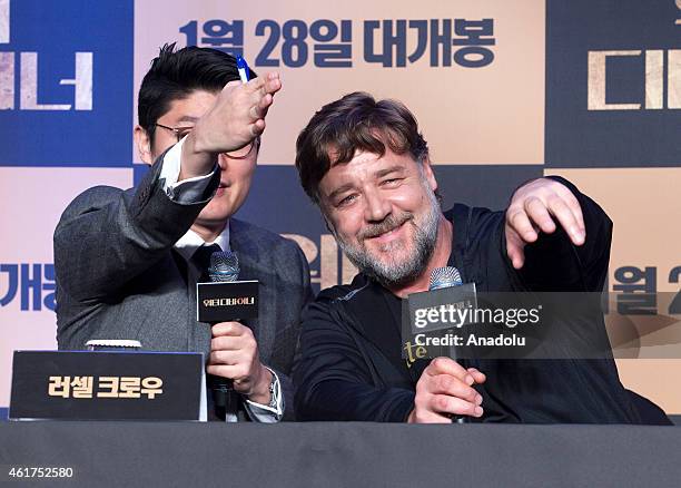 Actor and director Russell Crowe attends a press conference to promote his new movie "The Water Diviner" at Ritz-Carlton Hotel in Seoul, South Korea...