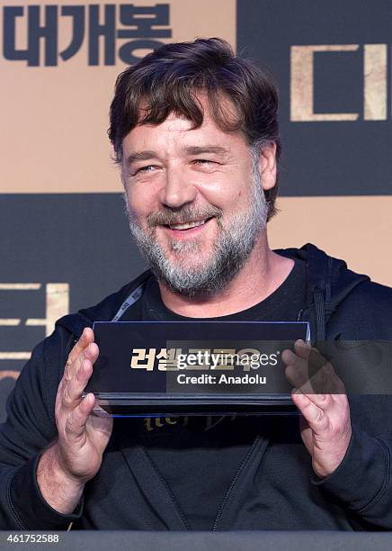 Actor and director Russell Crowe attends a press conference to promote his new movie "The Water Diviner" at Ritz-Carlton Hotel in Seoul, South Korea...