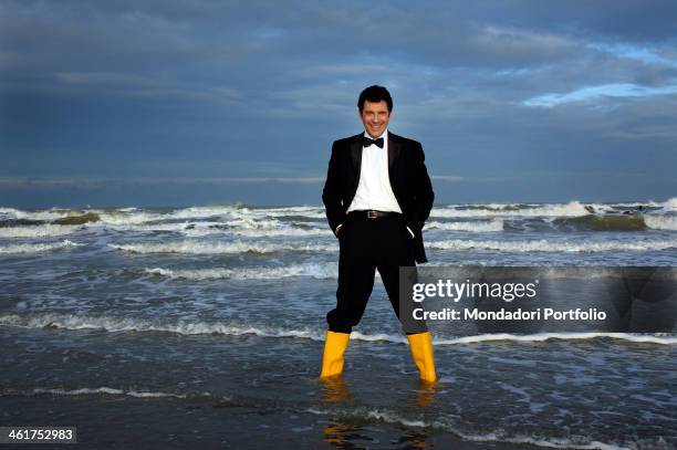 The Tv host Fabrizio Frizzi photo shooted at the beach of Rimini where he will present the TV variety show L'anno che verrà, il Capodanno di Raiuno....