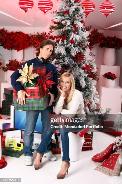 The Tv host Federica Panicucci with her husband and deejay Mario Fargetta during a photo shooting at the Christmas Village in Ripa di Porta Ticinese...