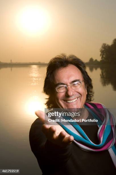 Italian singer Al Bano Carrisi posing on the Kuban river during a tour in Krasnodar , 2008.