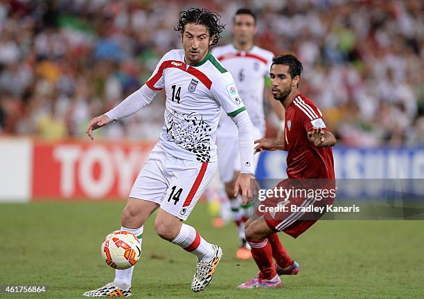 Andranik Teymourian of Iran in action during the 2015 Asian Cup match between IR Iran and the UAE at Suncorp Stadium on January 19, 2015 in Brisbane,...