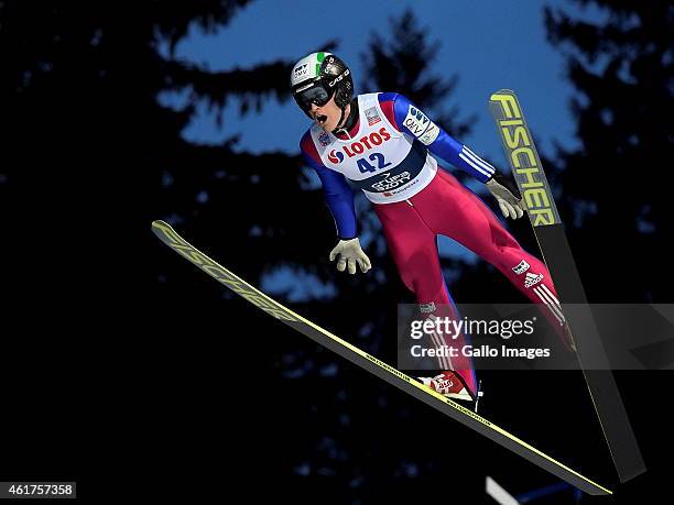 Jan Matura of the Czech Republic competes in the trial round of FIS Ski Jumping World Cup team competition at Wielka Krokiew Jumping Hill on January...