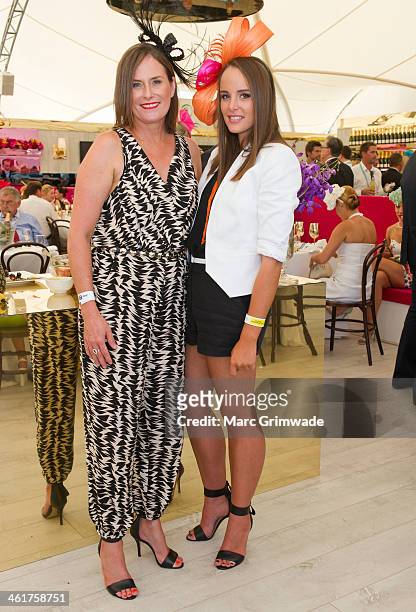 Kylie Blucher and Lauren Blucher attend Magic Millions Race Day on January 11, 2014 in Gold Coast, Australia.