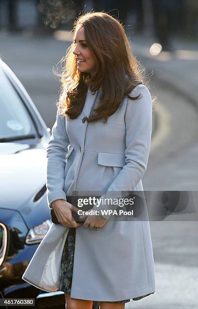 Catherine, Duchess of Cambridge arrives to attend a coffee morning at Family Friends in Kensington on January 19, 2015 in London, England. Family...