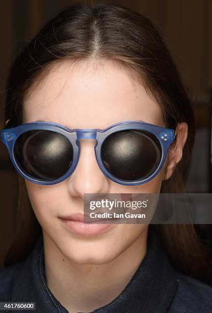 Model is seen backstage ahead of the Charlotte Ronson show during the Mercedes-Benz Fashion Week Berlin Autumn/Winter 2015/16 at Brandenburg Gate on...