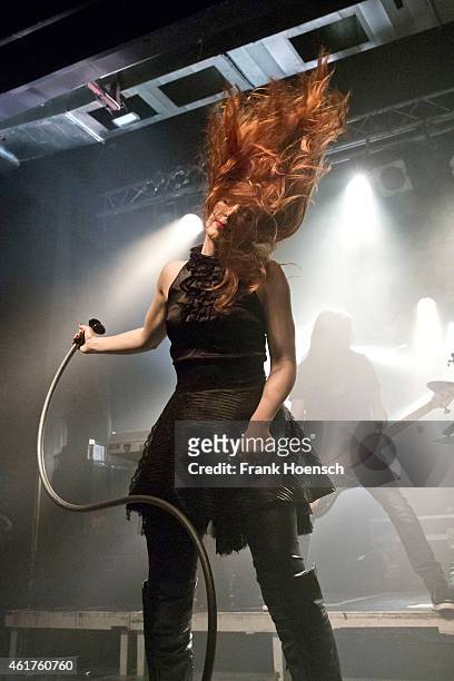 Singer Simone Simons of the Dutch band Epica performs live during a concert at the C-Club on January 17, 2015 in Berlin, Germany.