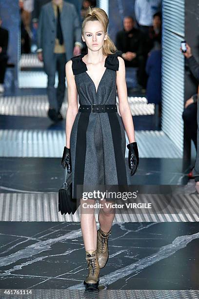 Model walks the runway at the Prada Autumn Winter 2015 fashion show during Milan Menswear Fashion Week on January 18, 2015 in Milan, Italy.