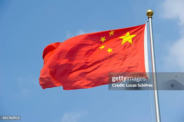 August 5: The Chinese flag flaps in the wind on August 5, 2010 in Shanghai, China.
