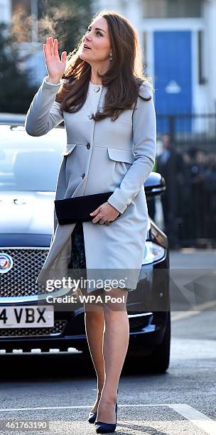 Catherine, Duchess of Cambridge arrives to attend a coffee morning at Family Friends in Kensington on January 19, 2015 in London, England. Family...