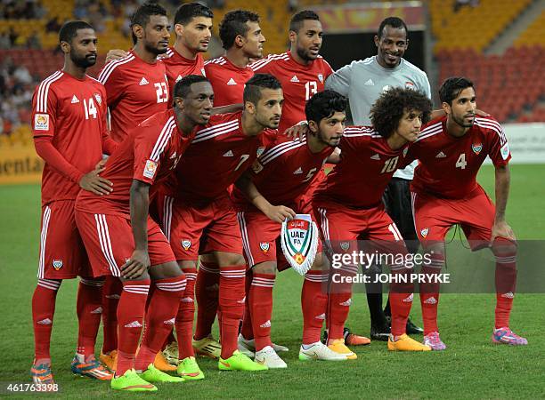 The United Arab Emirates team poses before their Group C football match against Iran at the AFC Asian Cup in Brisbane on January 19, 2015. AFP PHOTO...