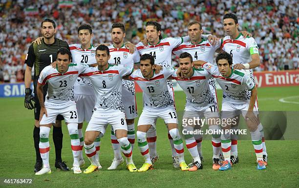The Iranian team poses before their Group C football match against the United Arab Emirates at the AFC Asian Cup in Brisbane on January 19, 2015. AFP...