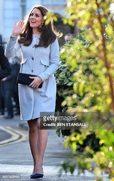 Catherine, Duchess of Cambridge, arrives to attend a coffee morning at Family Friends, a voluntary organisation providing mentoring services to...