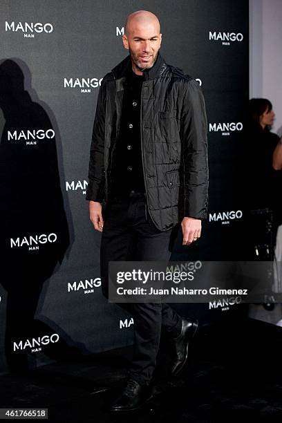 Football legend Zinedine Zidane is presented as the new face of Mango Man's spring-summer 2015 campaign at Camera Studio on January 19, 2015 in...