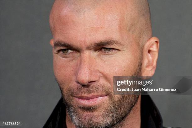 Football legend Zinedine Zidane is presented as the new face of Mango Man's spring-summer 2015 campaign at Camera Studio on January 19, 2015 in...