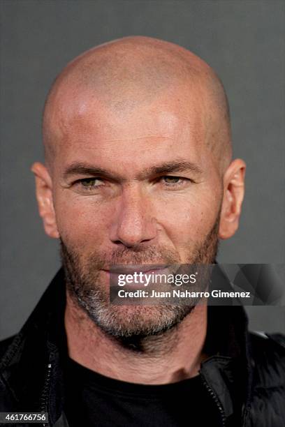 Football legend Zinedine Zidane is presented as the new face of Mango Man's spring-summer 2015 campaign at Camera Studio on January 19, 2015 in...