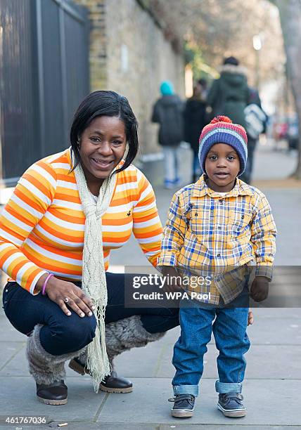 Year-old Ryan and his mother Tracy Dixon who presented Catherine, Duchess of Cambridge with flowers as she attended a coffee morning at Family...