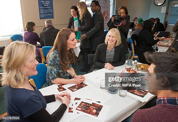 Catherine, Duchess of Cambridge attends a coffee morning at Family Friends in Kensington on January 19, 2015 in London, England. Family Friends is a...