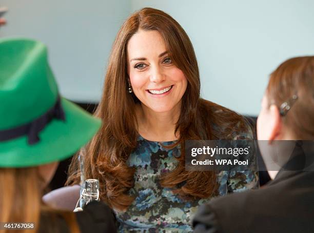 Catherine, Duchess of Cambridge attends a coffee morning at Family Friends in Kensington on January 19, 2015 in London, England. Family Friends is a...