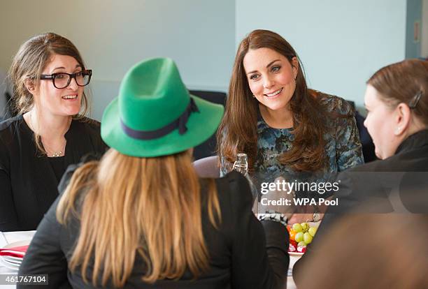 Catherine, Duchess of Cambridge attends a coffee morning at Family Friends in Kensington on January 19, 2015 in London, England. Family Friends is a...