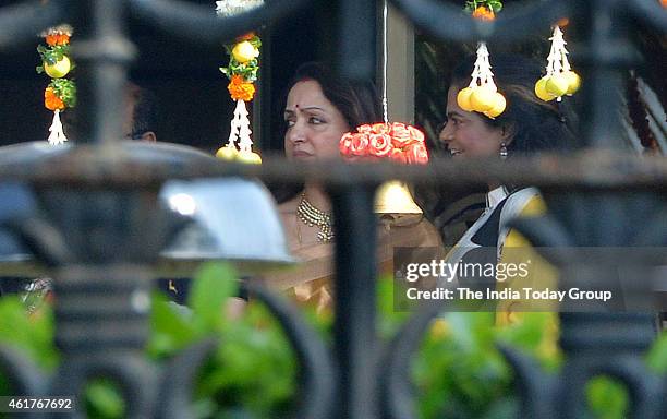 Hema Malini at Kush Sinha's wedding in Mumbai.