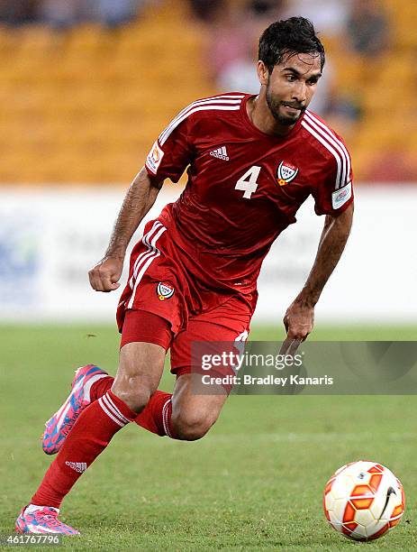 Habib Al Fardan of the United Arab Emirates in action during the 2015 Asian Cup match between IR Iran and the UAE at Suncorp Stadium on January 19,...