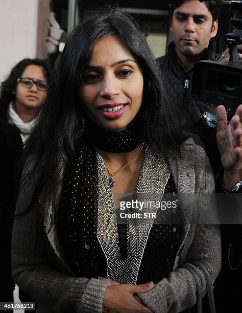 Indian diplomat Devyani Khobragade leaves her guest house to meet with Indian Minister for External Affairs, Salman Khurshid in New Delhi on January...