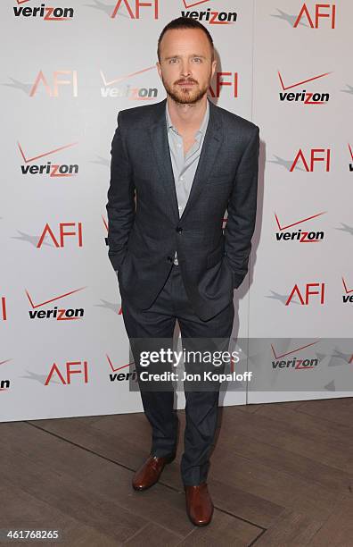 Actor Aaron Paul arrives at the 14th Annual AFI Awards at Four Seasons Hotel Los Angeles at Beverly Hills on January 10, 2014 in Beverly Hills,...