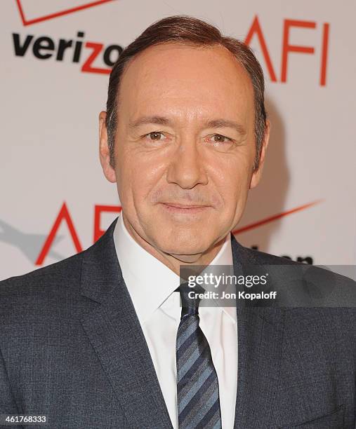 Actor Kevin Spacey arrives at the 14th Annual AFI Awards at Four Seasons Hotel Los Angeles at Beverly Hills on January 10, 2014 in Beverly Hills,...