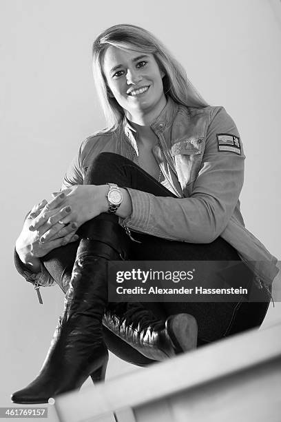 Natalie Geisenberger pose during a photocall on January 6, 2014 in Miesbach, Germany.