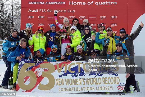 Lindsey Vonn of the Usa get a 63th victory on the Ski World cup tour during the Audi FIS Alpine Ski World Cup Women's Super-G on January 19, 2015 in...