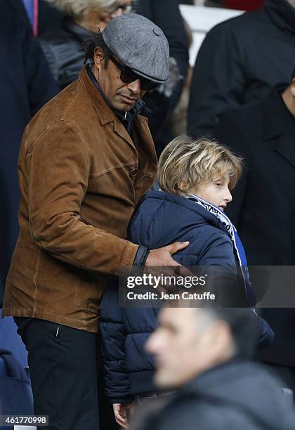 Yannick Noah and his son Joalukas Noah attend the French Ligue 1 match between Paris Saint-Germain FC and Evian Thonon Gaillard FC at Parc des...