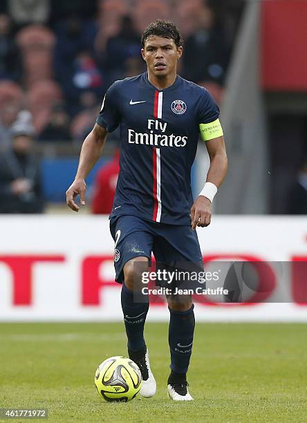 Thiago Silva of PSG in action during the French Ligue 1 match between Paris Saint-Germain FC and Evian Thonon Gaillard FC at Parc des Princes stadium...