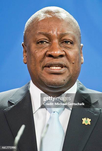 German Chancellor Angela Merkel and Ghana President John Dramani Mahama attend a press conference in Chancellery on January 19, 2015 in Berlin,...