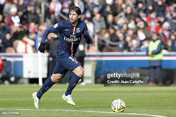 Maxwell Scherrer of PSG in action during the French Ligue 1 match between Paris Saint-Germain FC and Evian Thonon Gaillard FC at Parc des Princes...