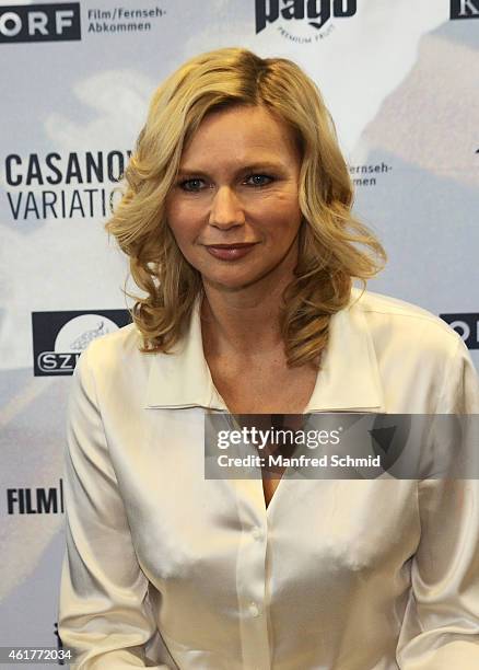 Actor Veronica Ferres poses for a photograph during the 'Casanova Variations' press conference at Ronacher Theater on January 19, 2015 in Vienna,...