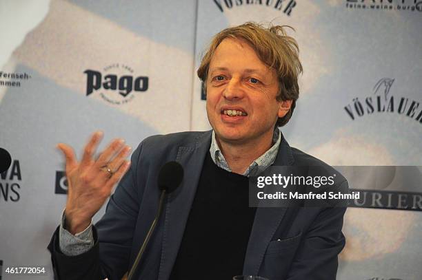 Director Michael Sturminger speaks to the audience during the 'Casanova Variations' press conference at Ronacher Theater on January 19, 2015 in...