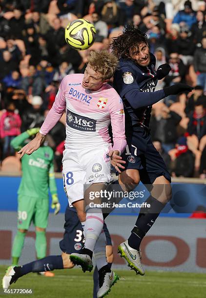 Daniel Wass of Evian and Maxwell Scherrer of PSG in action during the French Ligue 1 match between Paris Saint-Germain FC and Evian Thonon Gaillard...