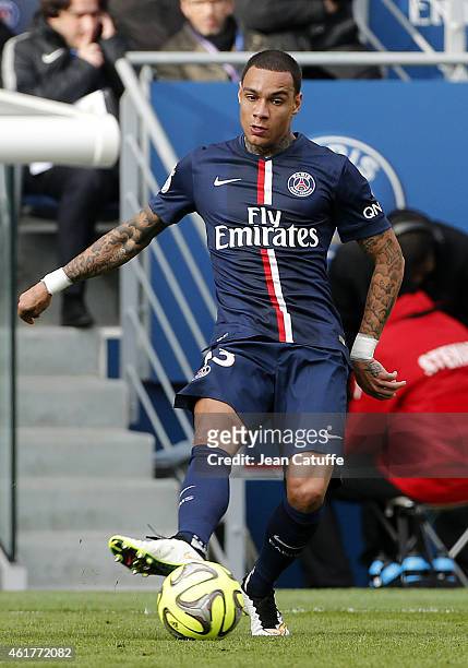 Gregory Van Der Wiel of PSG in action during the French Ligue 1 match between Paris Saint-Germain FC and Evian Thonon Gaillard FC at Parc des Princes...
