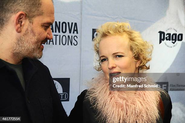 Florian Boesch and Kerstin Avemo attend the 'Casanova Variations' press conference at Ronacher Theater on January 19, 2015 in Vienna, Austria.
