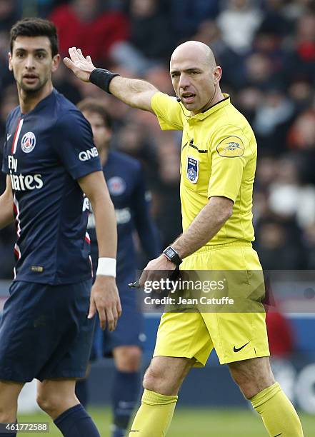 Referee Bartolomeu Varela in action during the French Ligue 1 match between Paris Saint-Germain FC and Evian Thonon Gaillard FC at Parc des Princes...