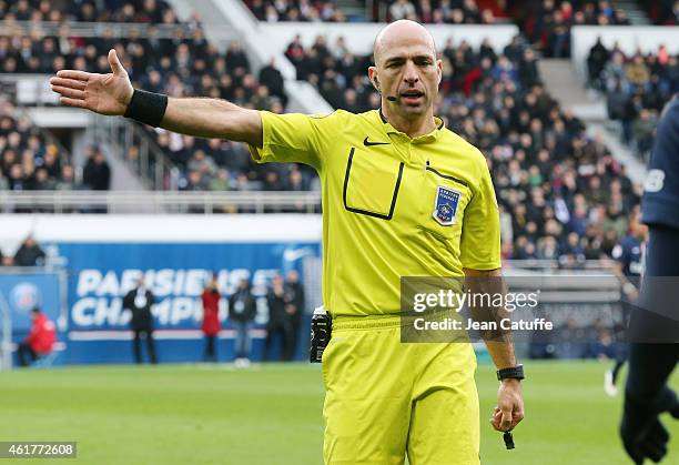 Referee Bartolomeu Varela in action during the French Ligue 1 match between Paris Saint-Germain FC and Evian Thonon Gaillard FC at Parc des Princes...