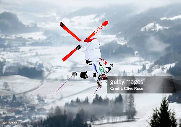 Audrey Robichaud of Canada in action during Ladies Moguls training at the FIS Freestyle Ski World Championships on January 17, 2015 in Kreischberg,...