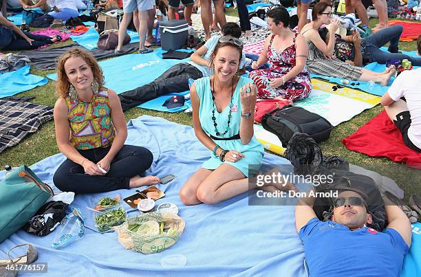 Group of friends enjoy the atmosphere prior to Chaka Khan's live performance at Sydney Festival 2014 at The Domain on January 11, 2014 in Sydney,...