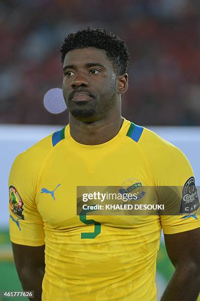 Gabon's defender Bruno Ecuele Manga poses during the 2015 African Cup of Nations group A football match between Burkina Faso and Gabon at Bata...