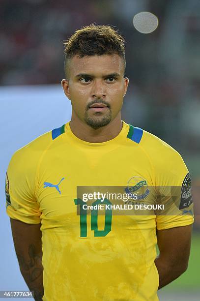 Gabon's forward Frederic Bulot poses during the 2015 African Cup of Nations group A football match between Burkina Faso and Gabon at Bata Stadium in...